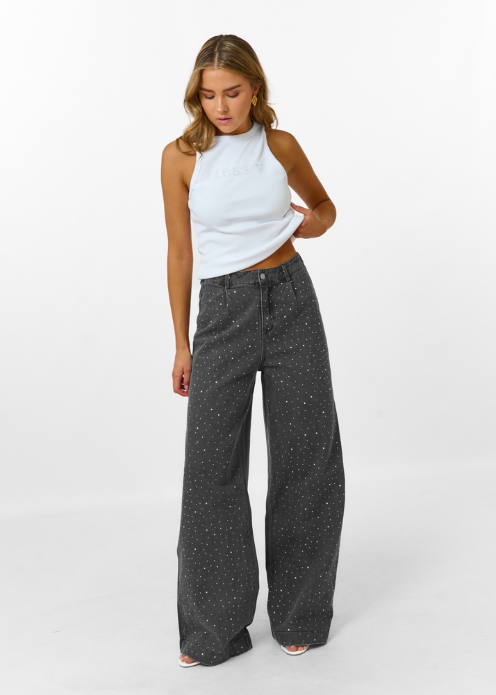 Sara strass jeans donkergrijs