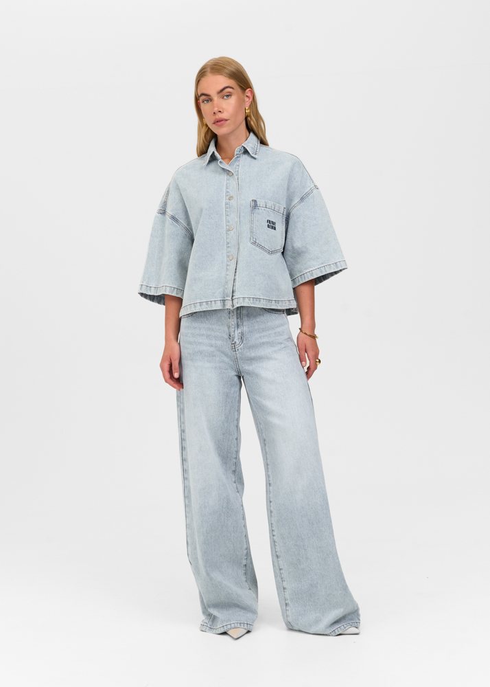 Denim blouse korte mouw