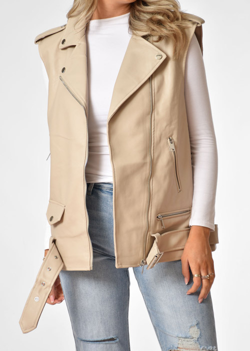 Liana leren gilet beige