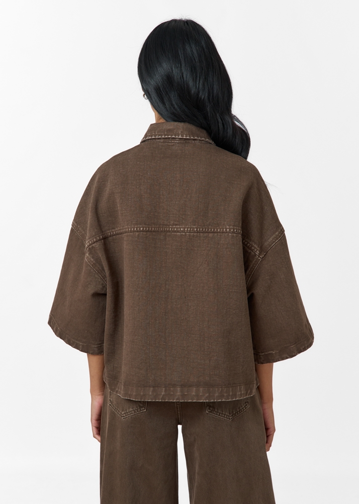 Denim blouse korte mouw