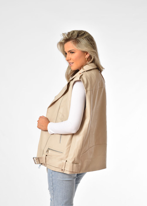 Liana leren gilet beige