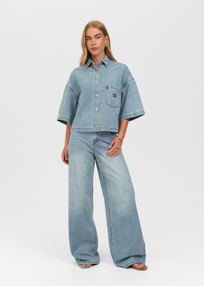 Denim blouse korte mouw