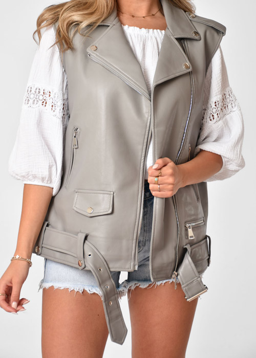 Liana leren gilet grijs