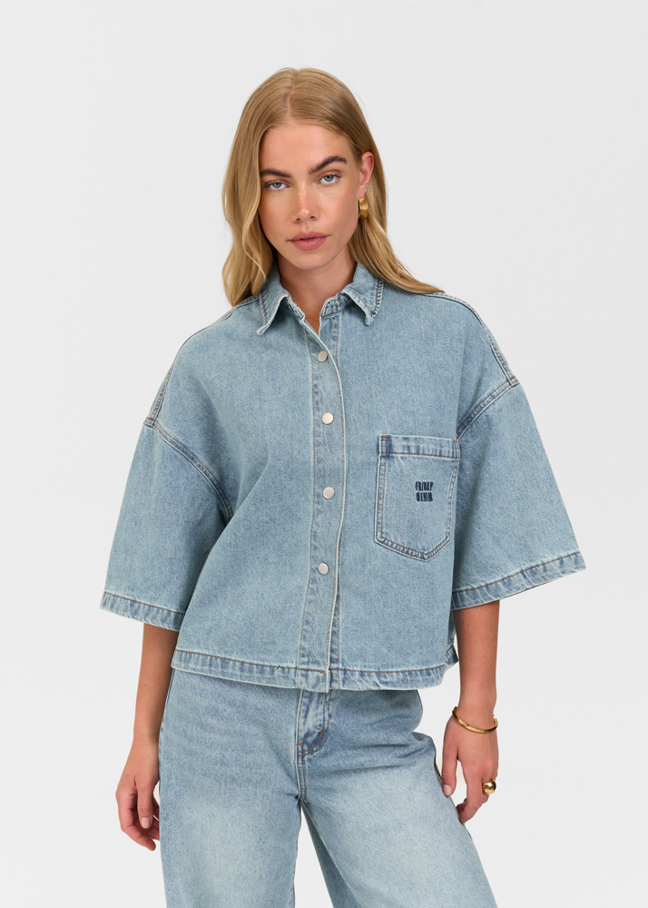 Denim blouse korte mouw