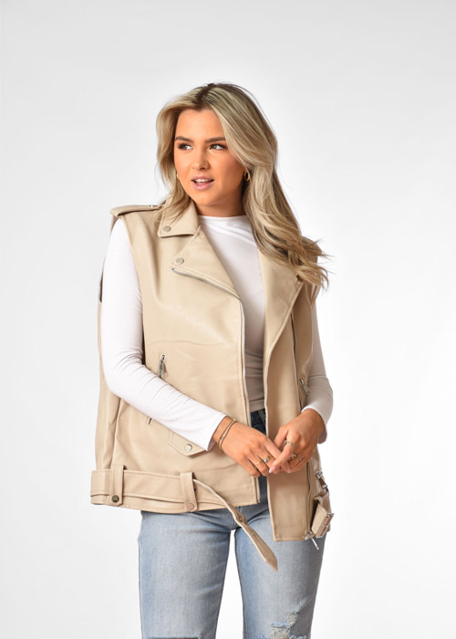 Liana leren gilet beige