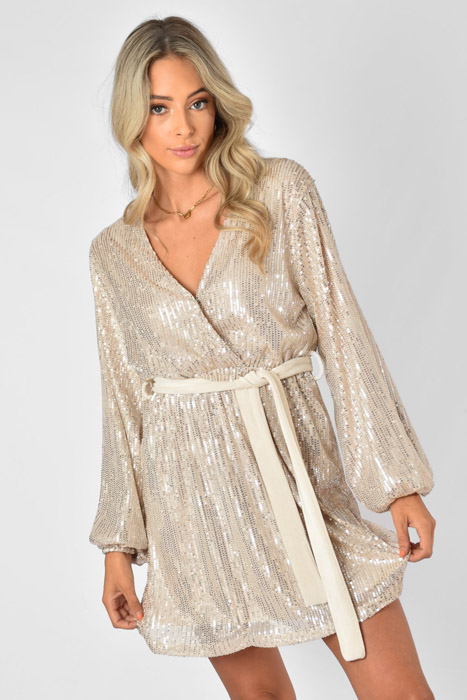 Bibi glitter jurk beige