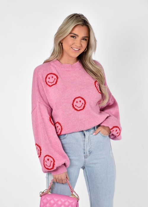 Smiley trui roze
