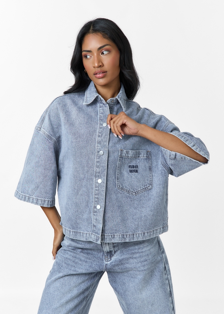 Denim blouse korte mouw