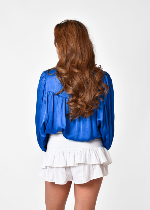 Laura satijnen blouse kobalt