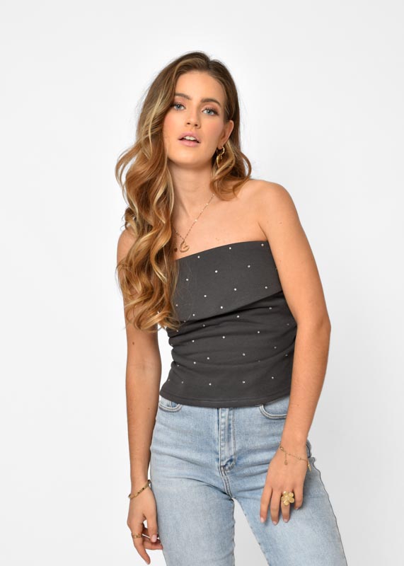 Ella strass top grijs