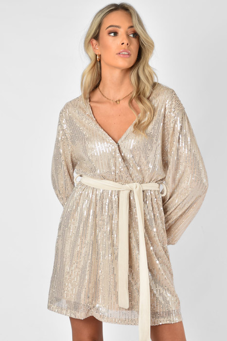 Bibi glitter jurk beige