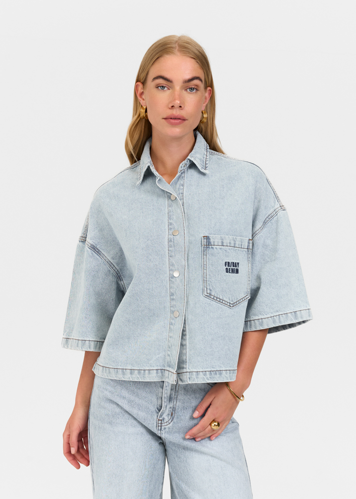 Denim blouse korte mouw