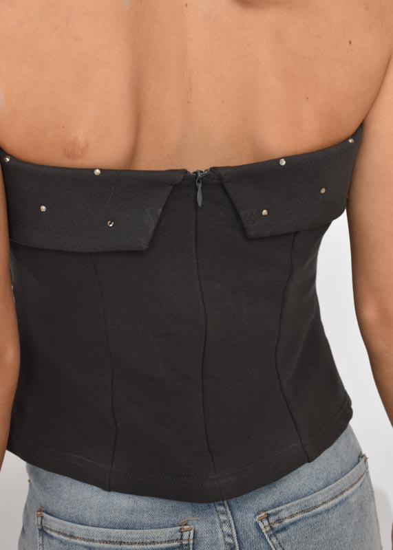 Ella strass top grijs