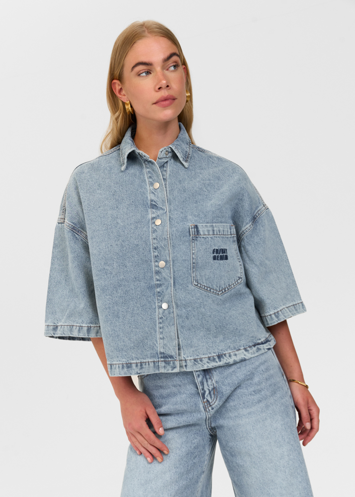 Denim blouse korte mouw