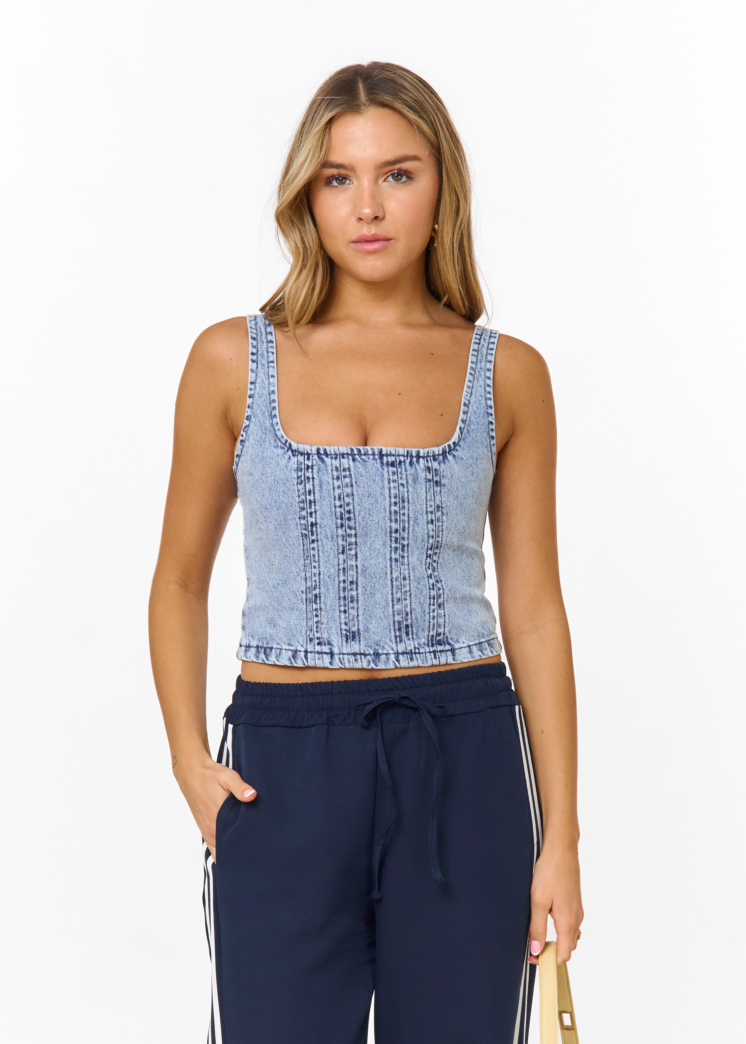 Yadi denim top blauw