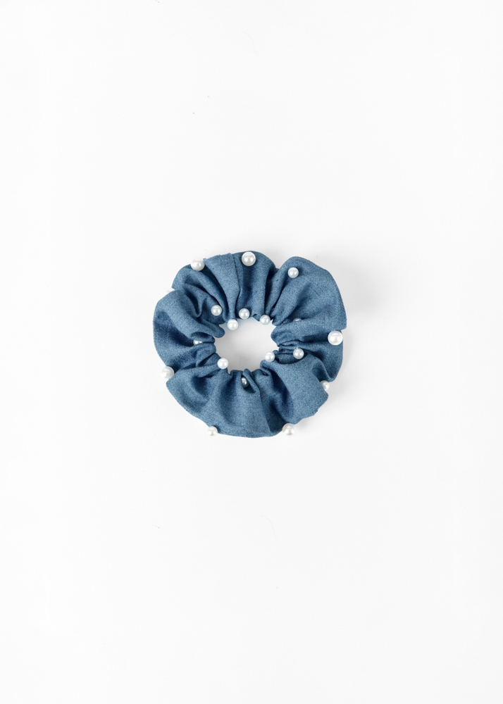 Parel denim scrunchie
