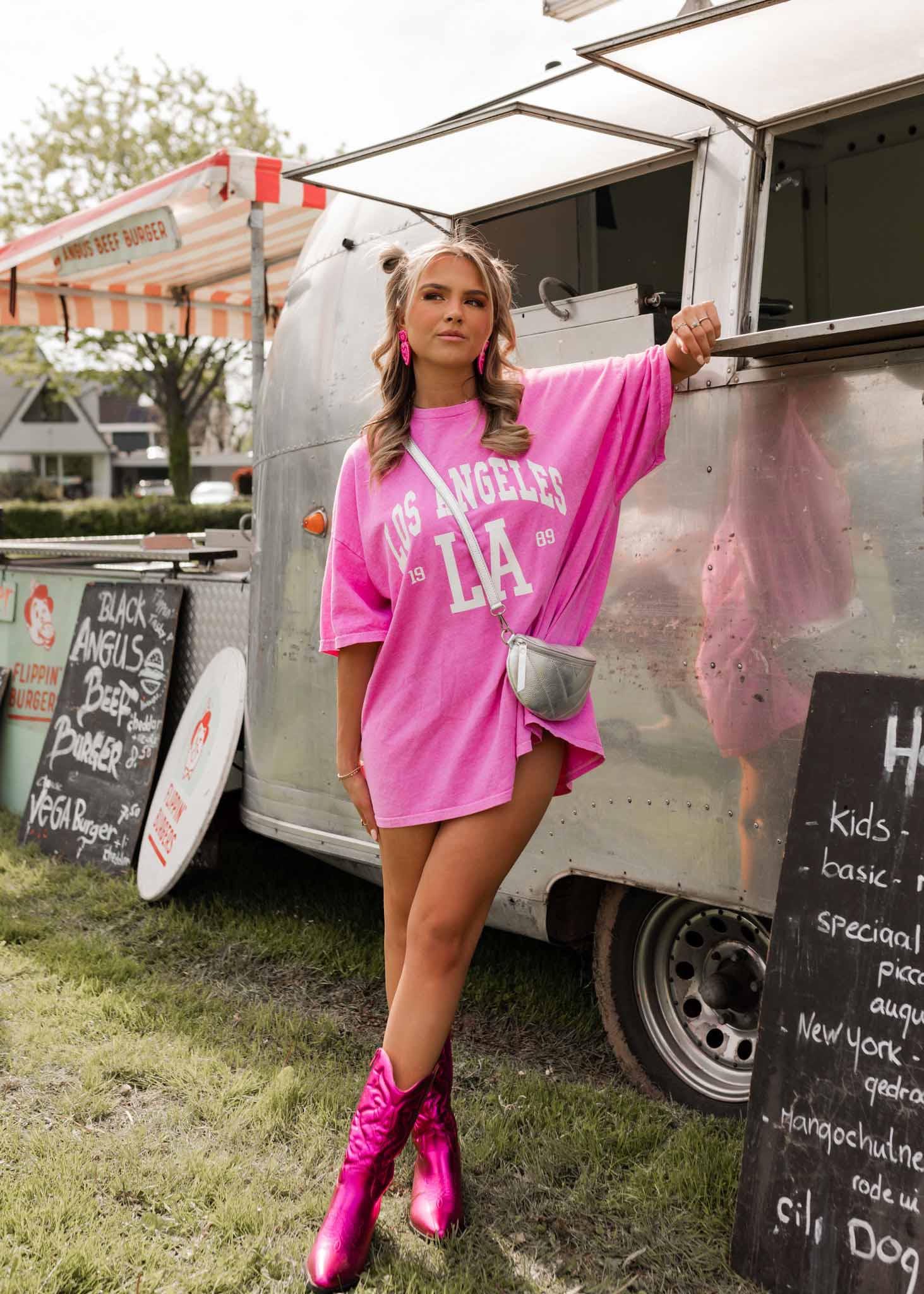 Los angeles t-shirt jurk roze 