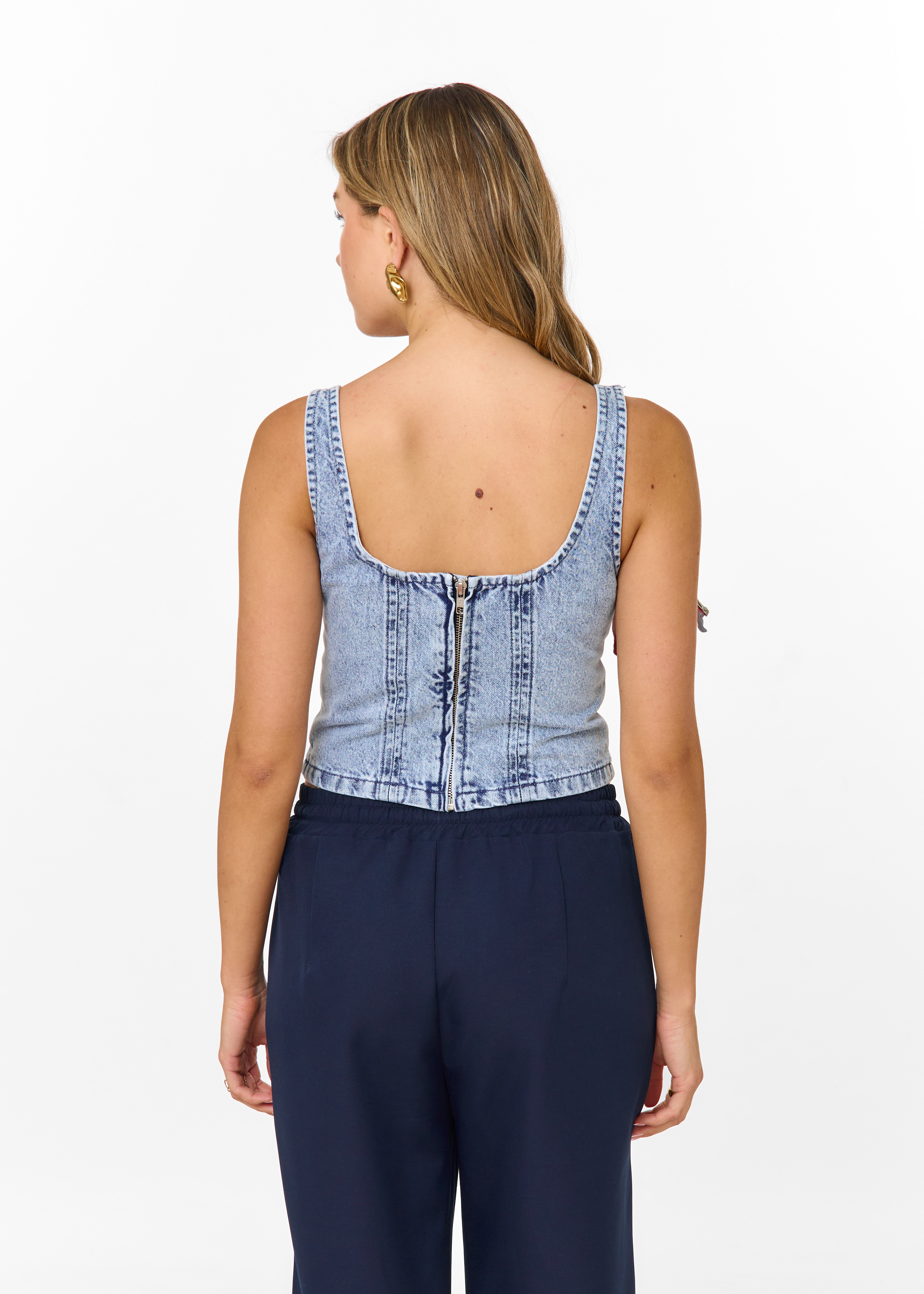 Yadi denim top blauw