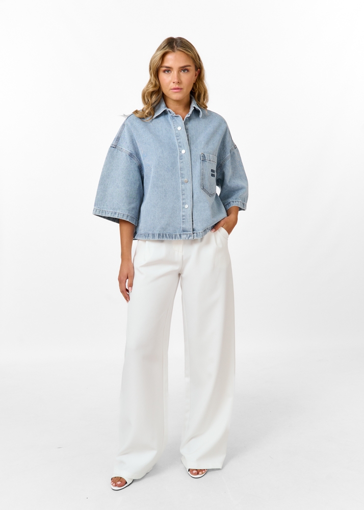 Denim blouse korte mouw breeze blauw