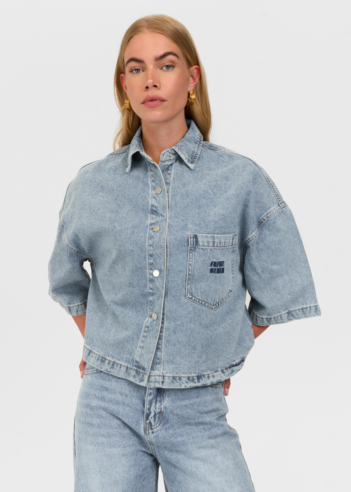 Denim blouse korte mouw