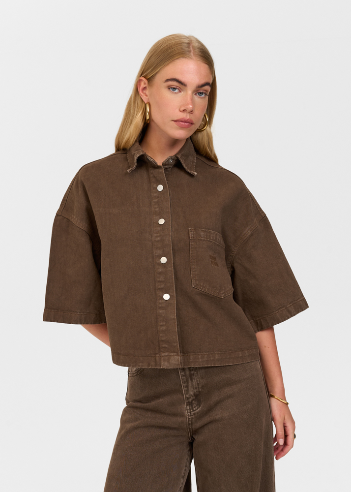 Denim blouse korte mouw