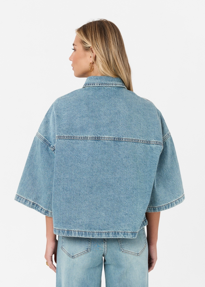 Denim blouse korte mouw