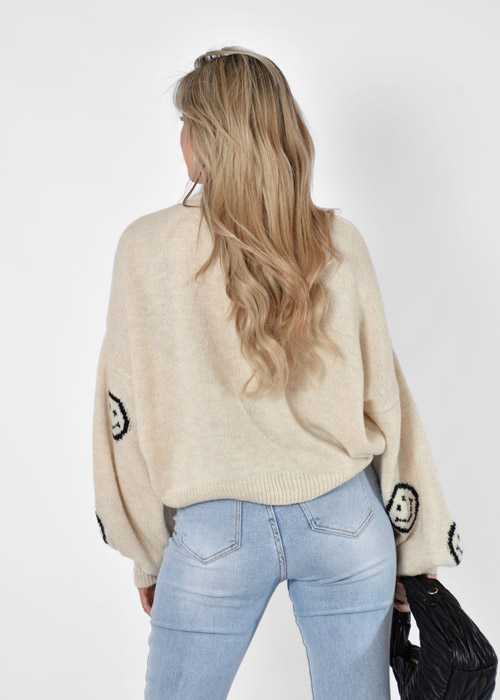 Smiley trui creme
