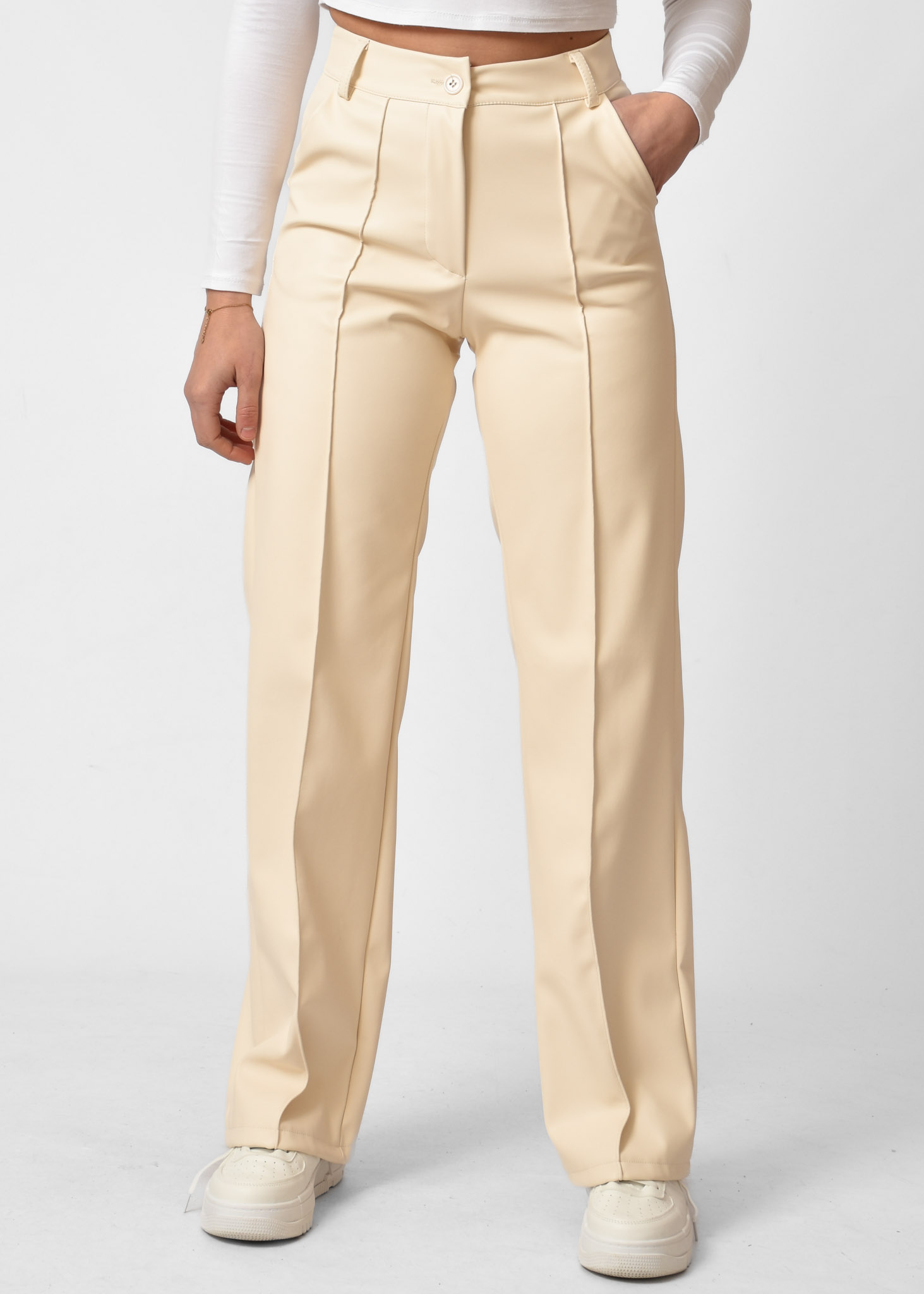 Fleur leren broek creme