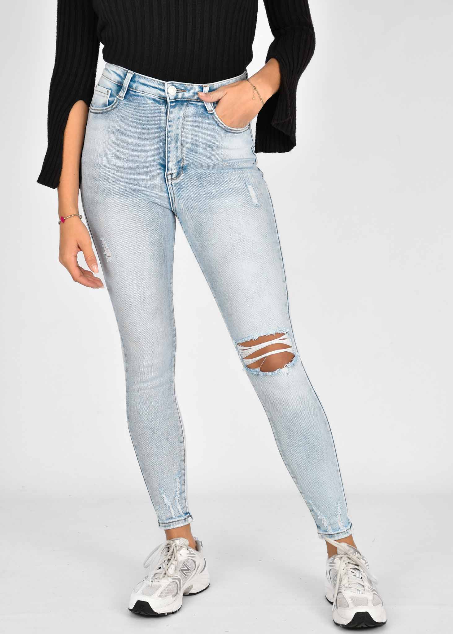 Skinny jeans destroyed blauw