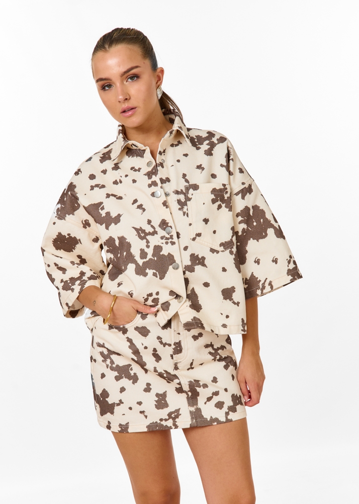 Cow denim blouse bruin