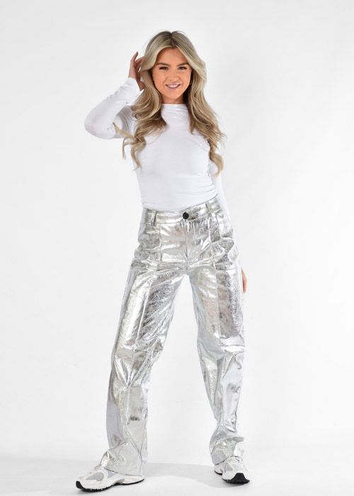 Sanne metallic broek zilver