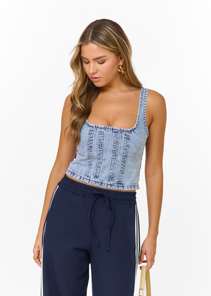 Yadi denim top blauw
