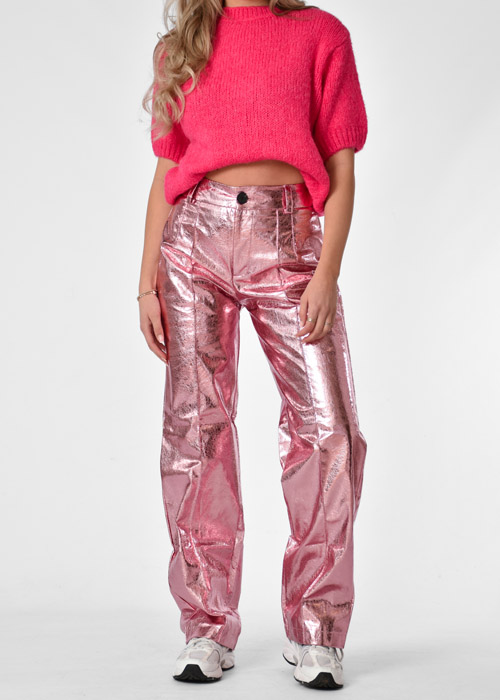 Sanne metallic broek roze