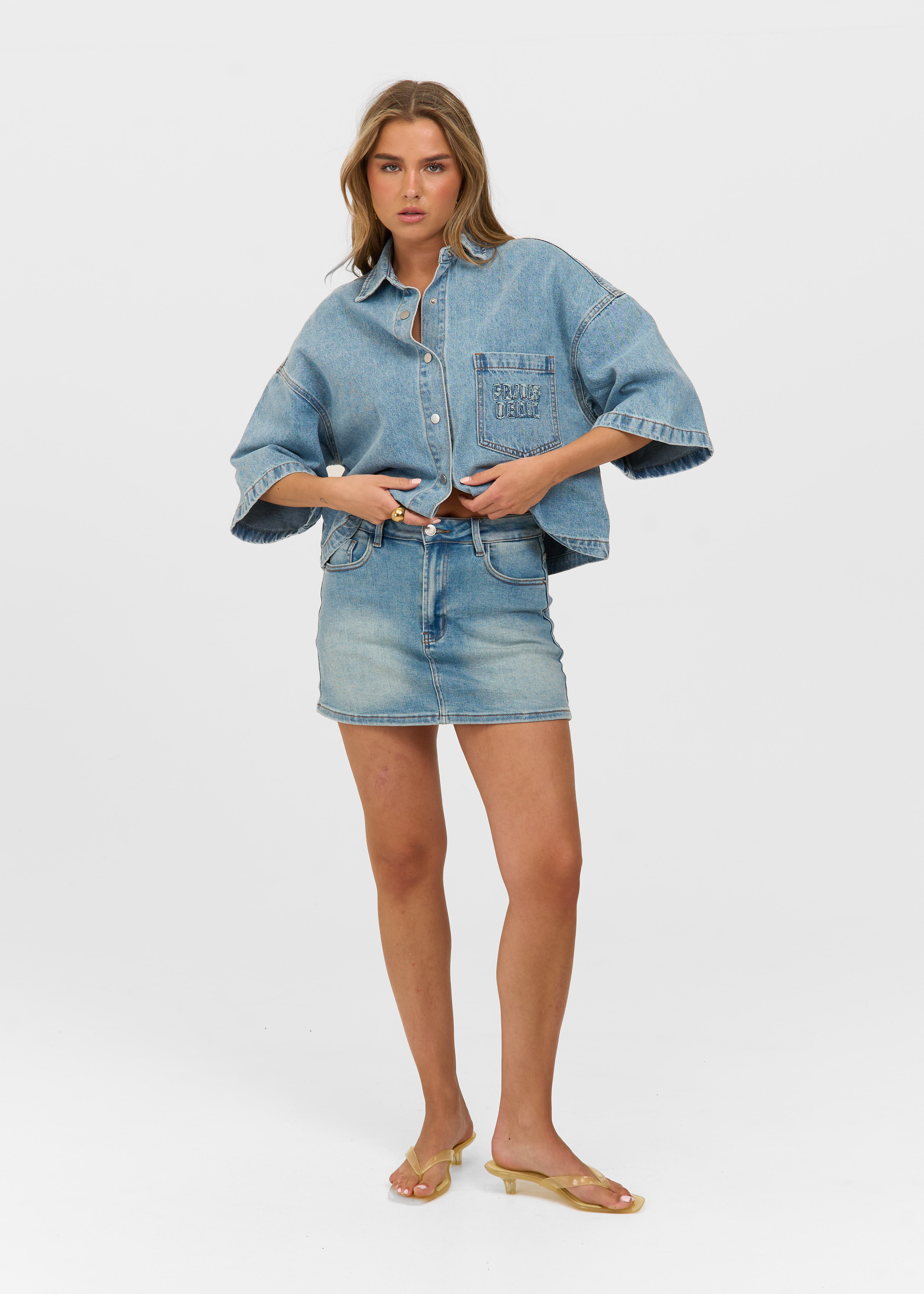 Denim stretch logo skort