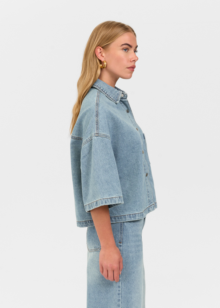 Denim blouse korte mouw