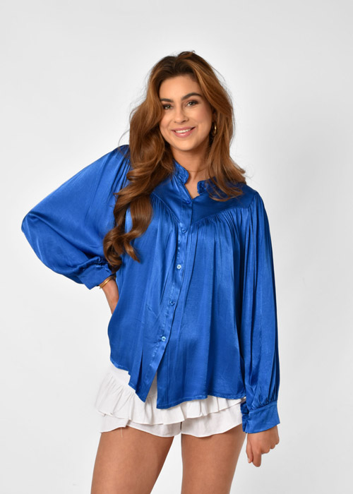 Laura satijnen blouse kobalt