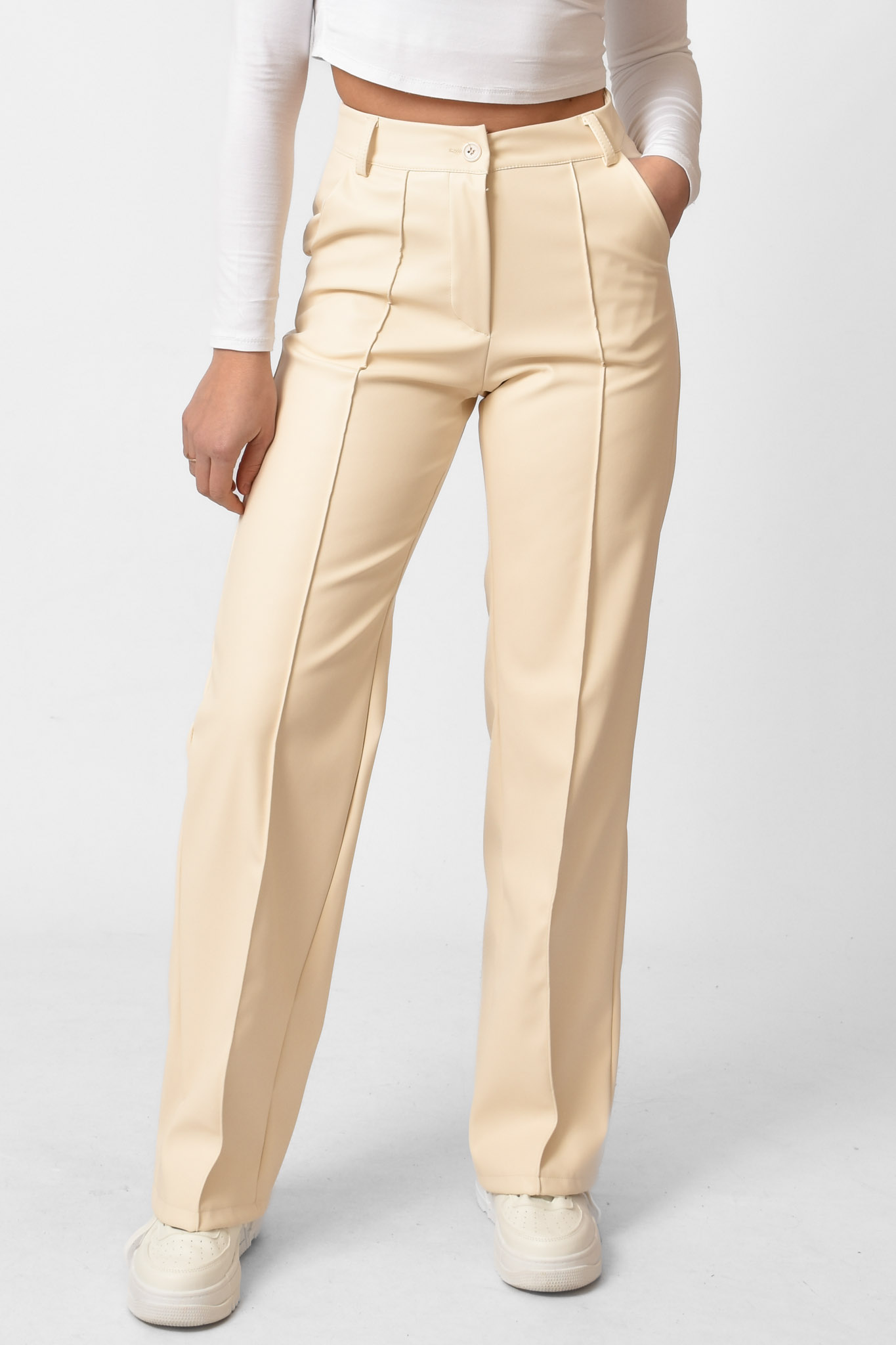 Fleur leren broek creme