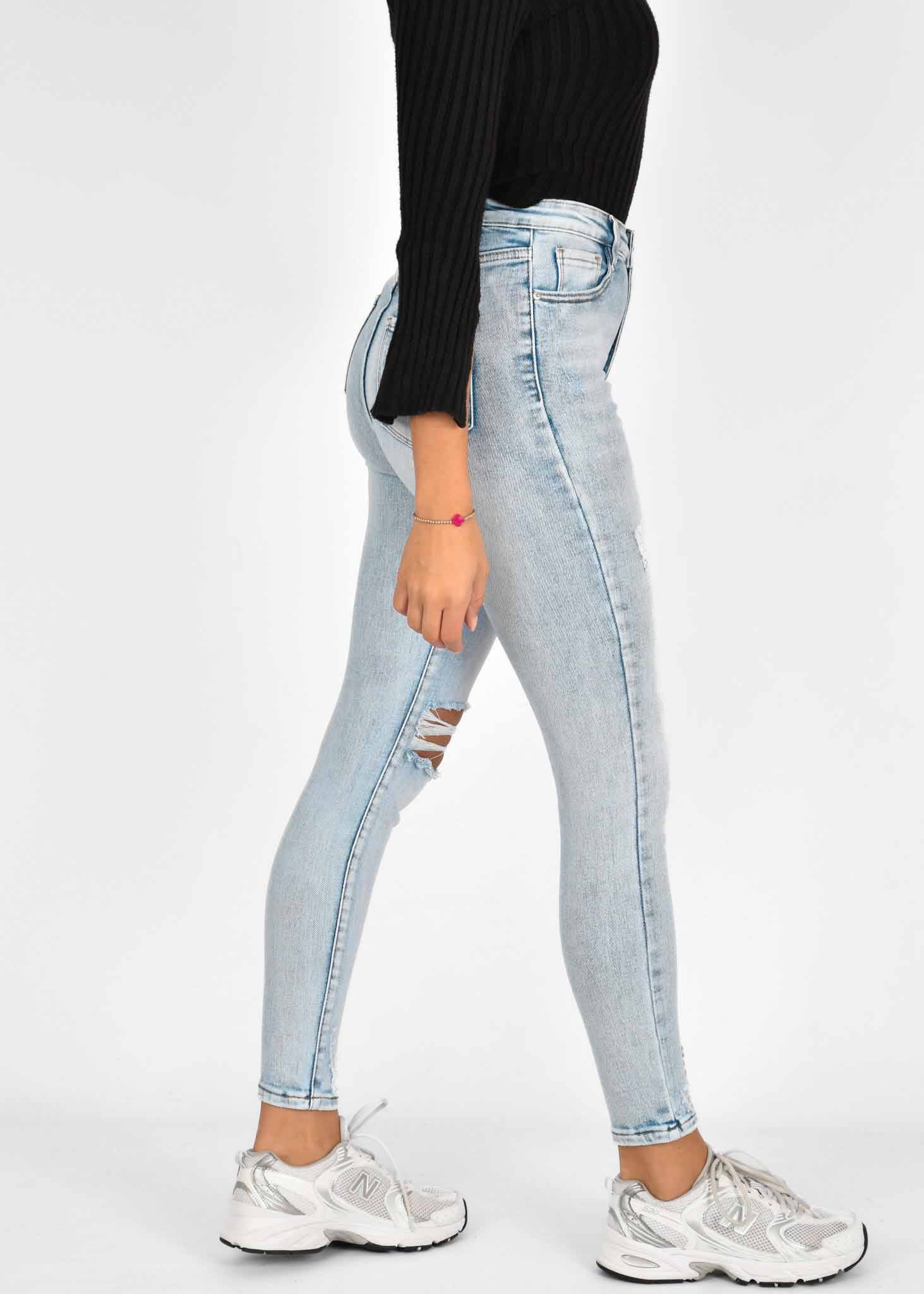 Skinny jeans destroyed blauw