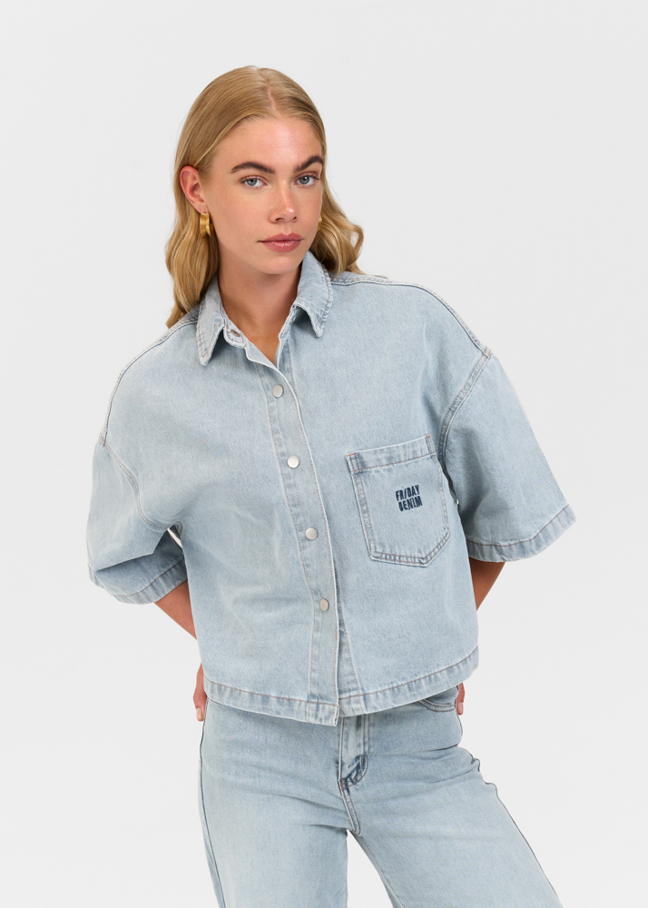 Denim blouse korte mouw