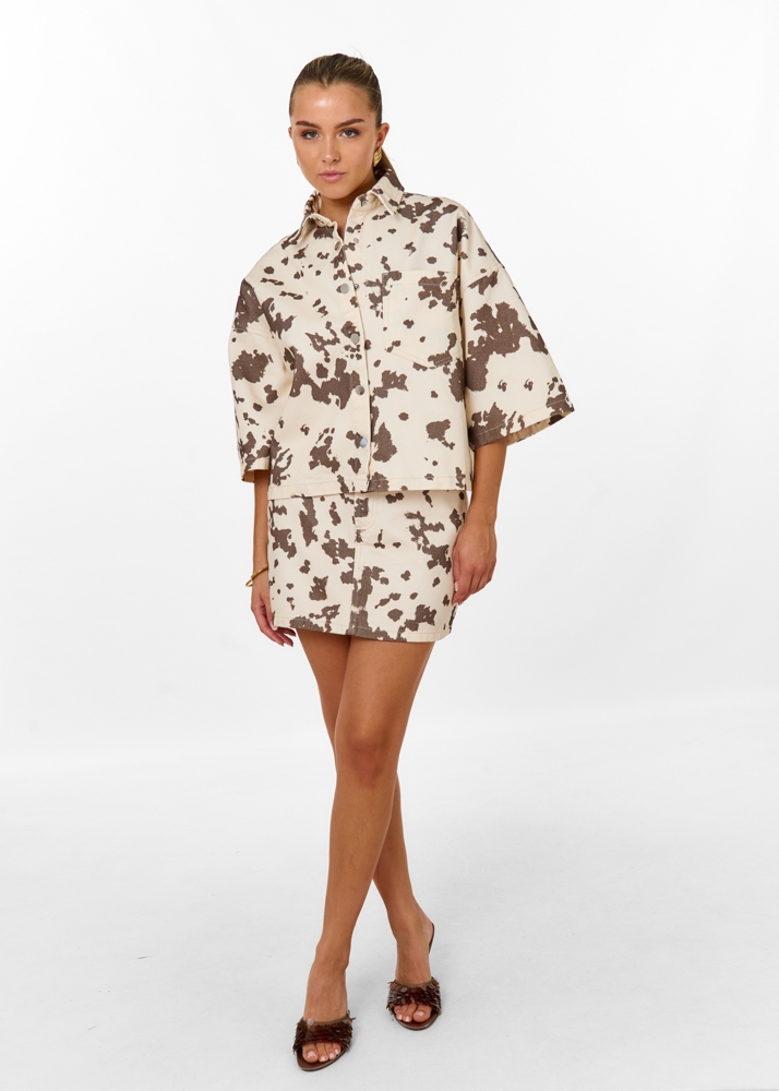 Cow denim blouse bruin