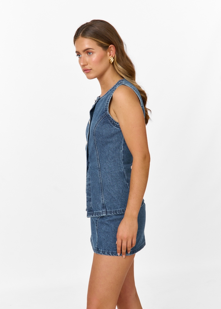 Natalia denim gilet blauw