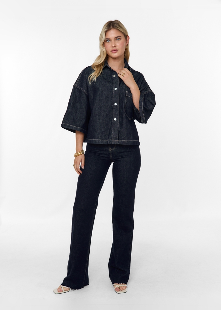 Denim blouse korte mouw