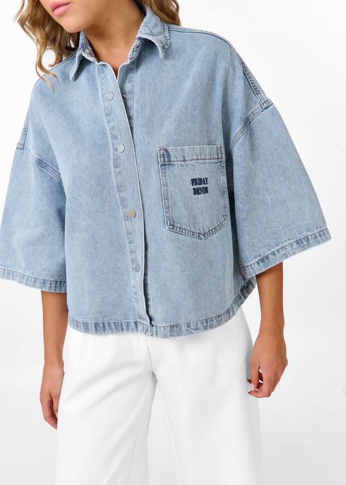 Denim blouse korte mouw breeze blauw