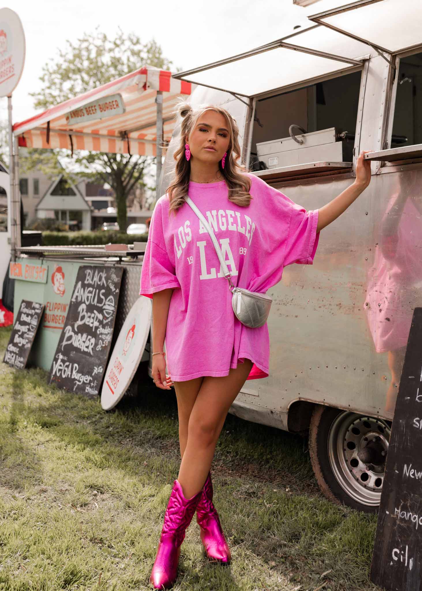 Los angeles t-shirt jurk roze 