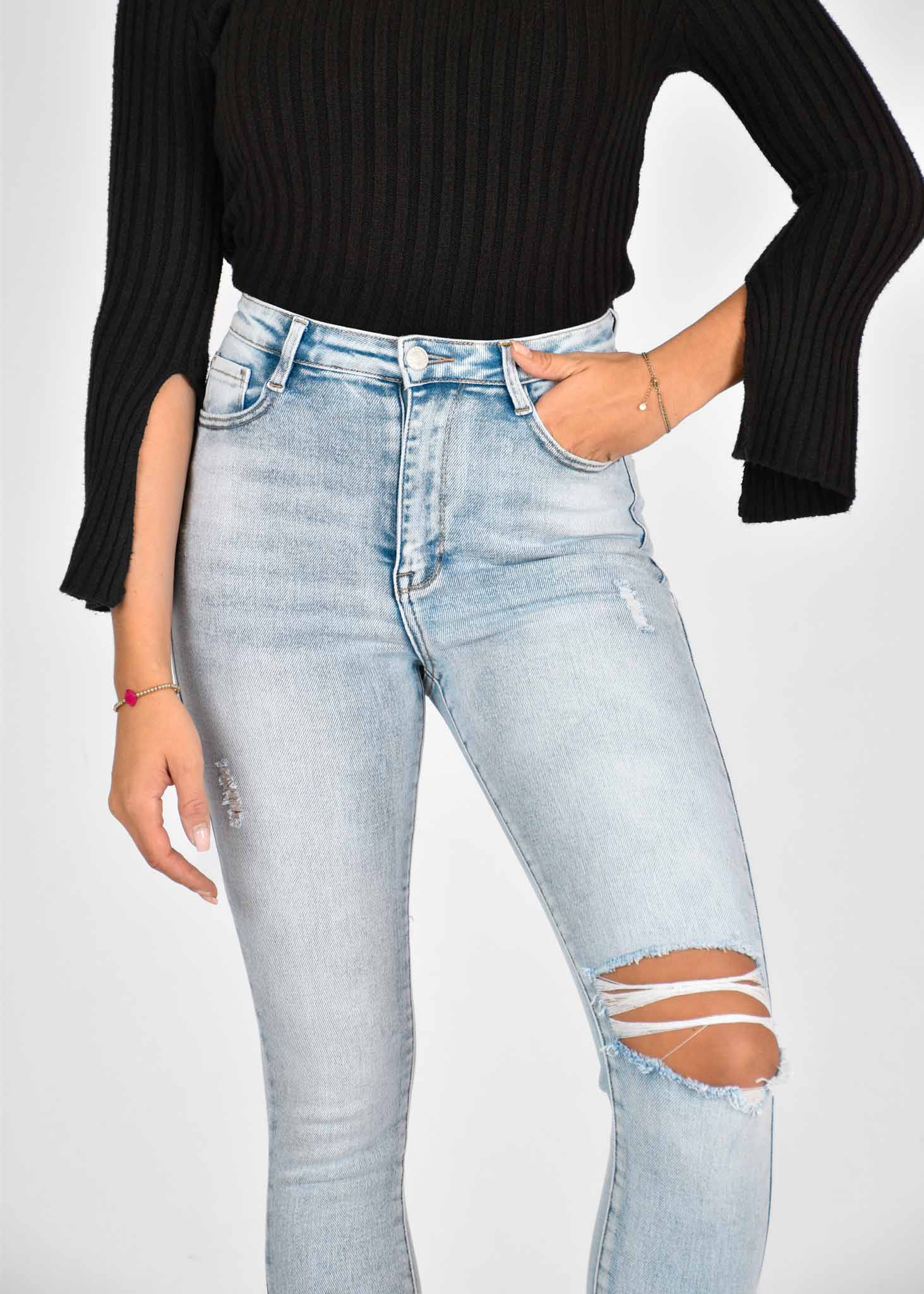 Skinny jeans destroyed blauw