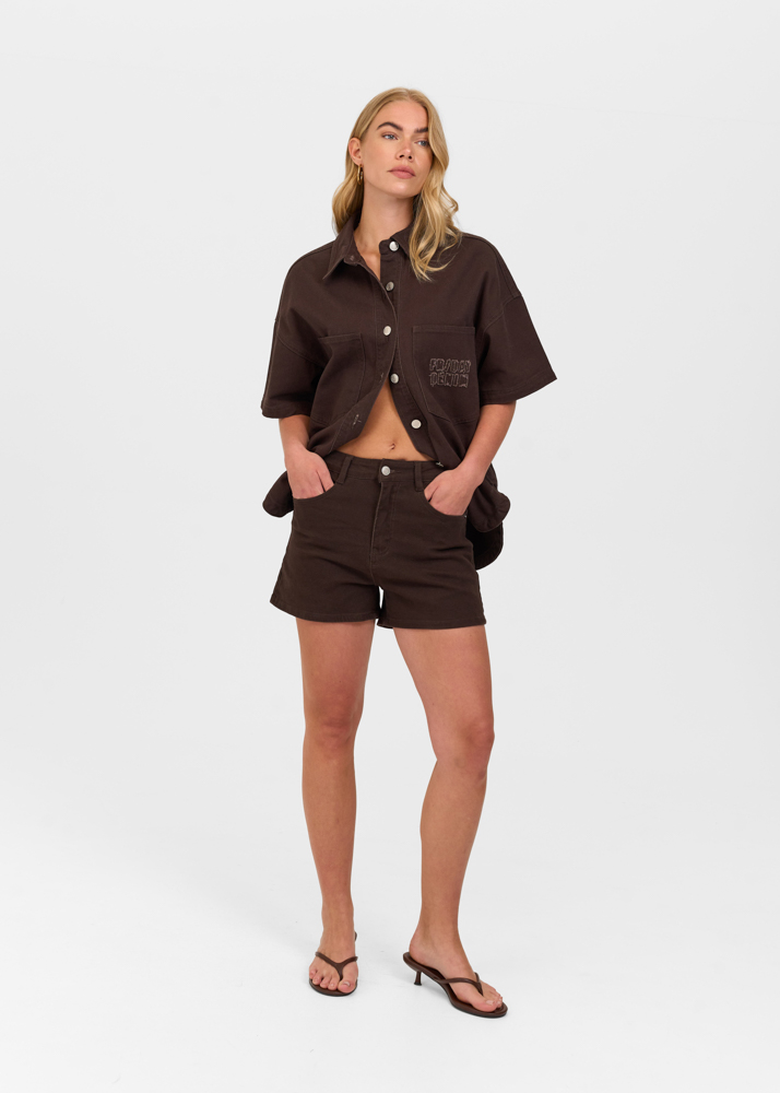 Oversized denim blouse korte mouw