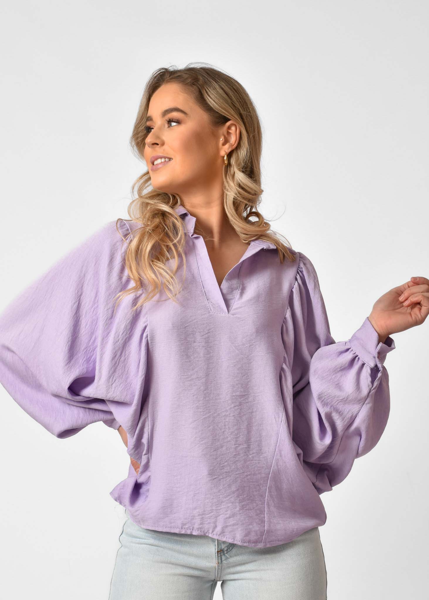 lila blouse ballonmouwen | Dames blouses