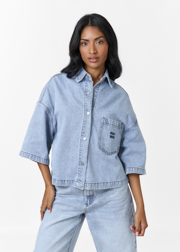Denim blouse korte mouw