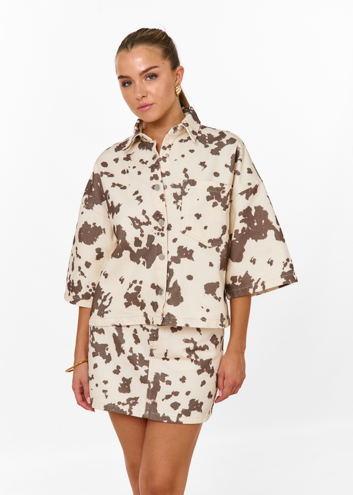 Cow denim blouse bruin