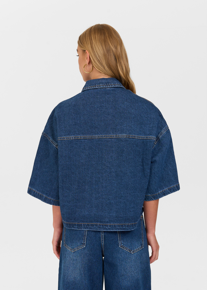 Denim blouse korte mouw